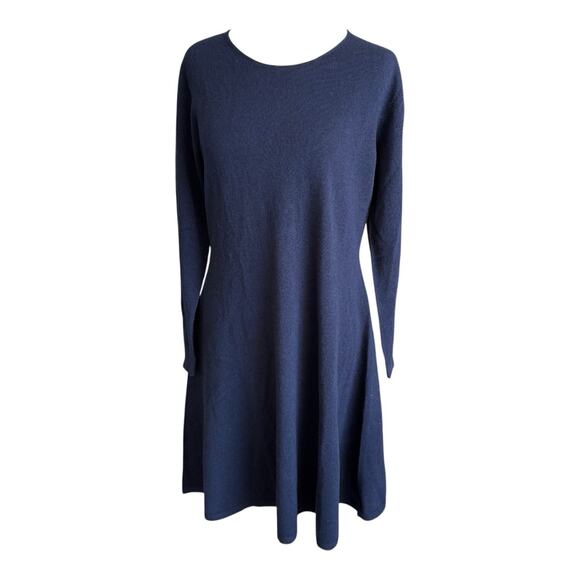 Oliver Charles Merino Wool Yak Navy Blue All-Season Swing Dress M - Picture 2 of 13